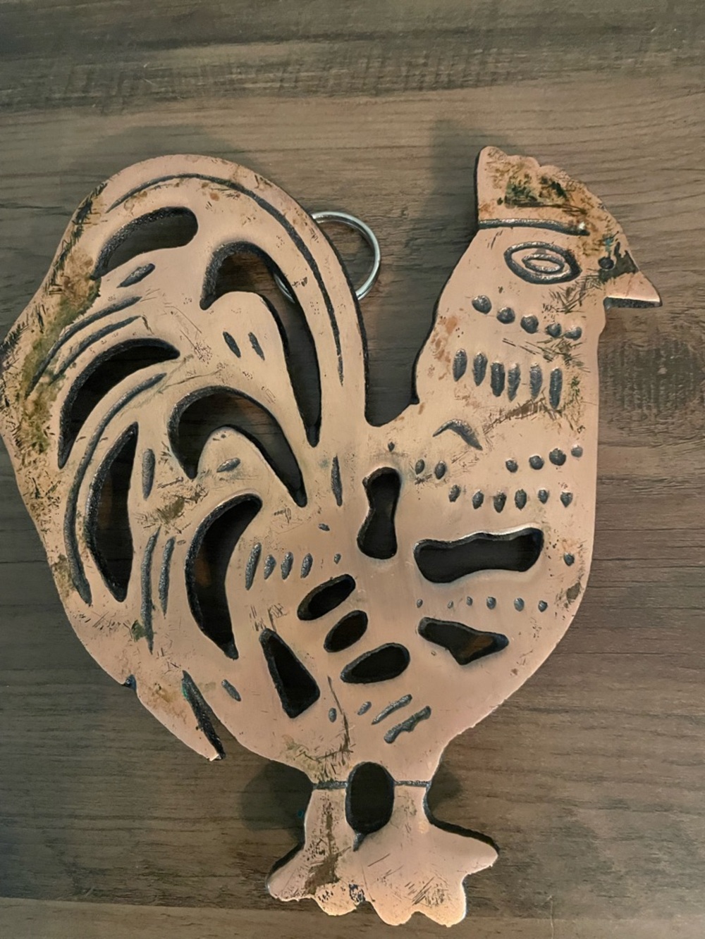 Pink Rooster Cast Iron Trivet - Decorative Kitchen Accent